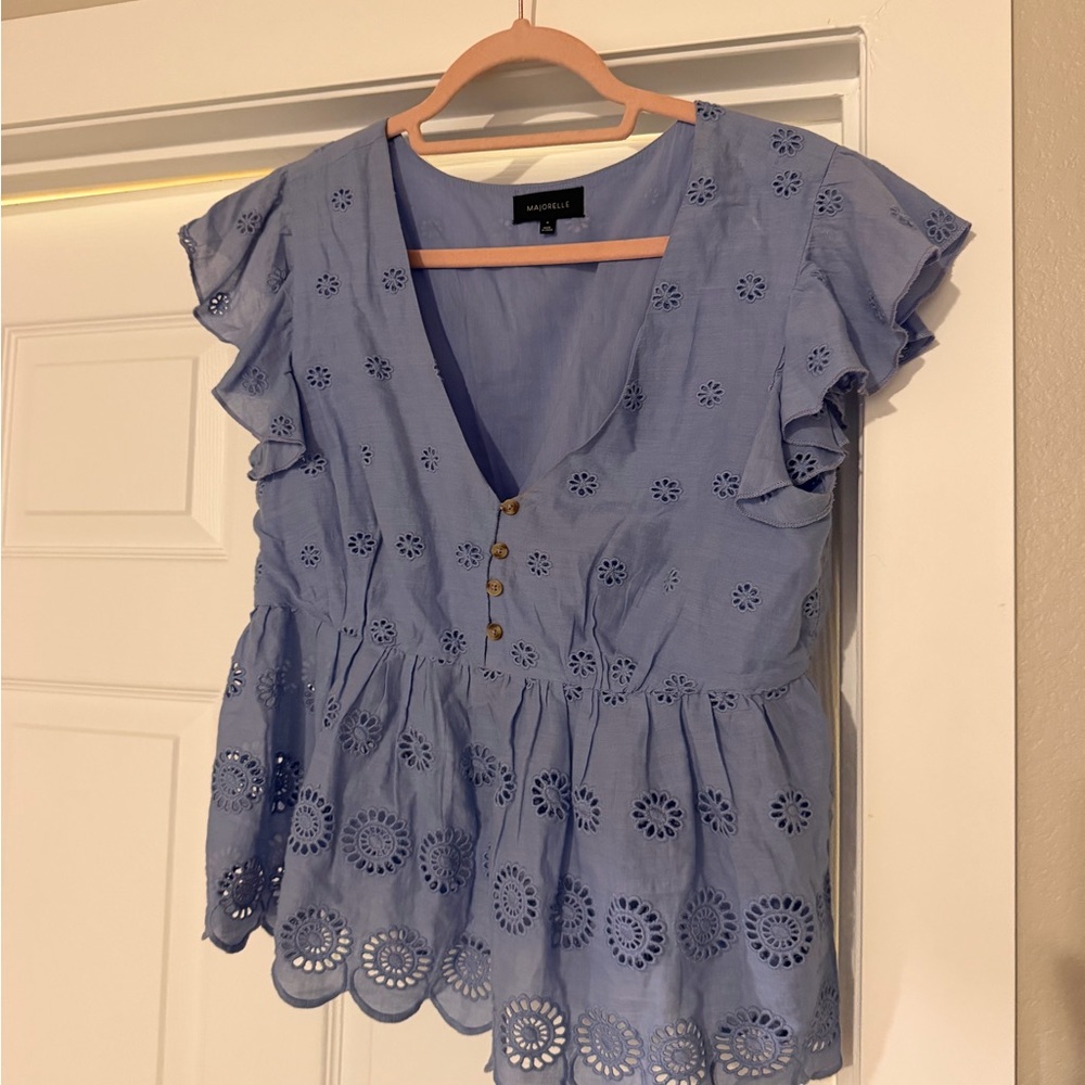 Majorelle Lavender Eyelet Flutter Peplum Blouse
